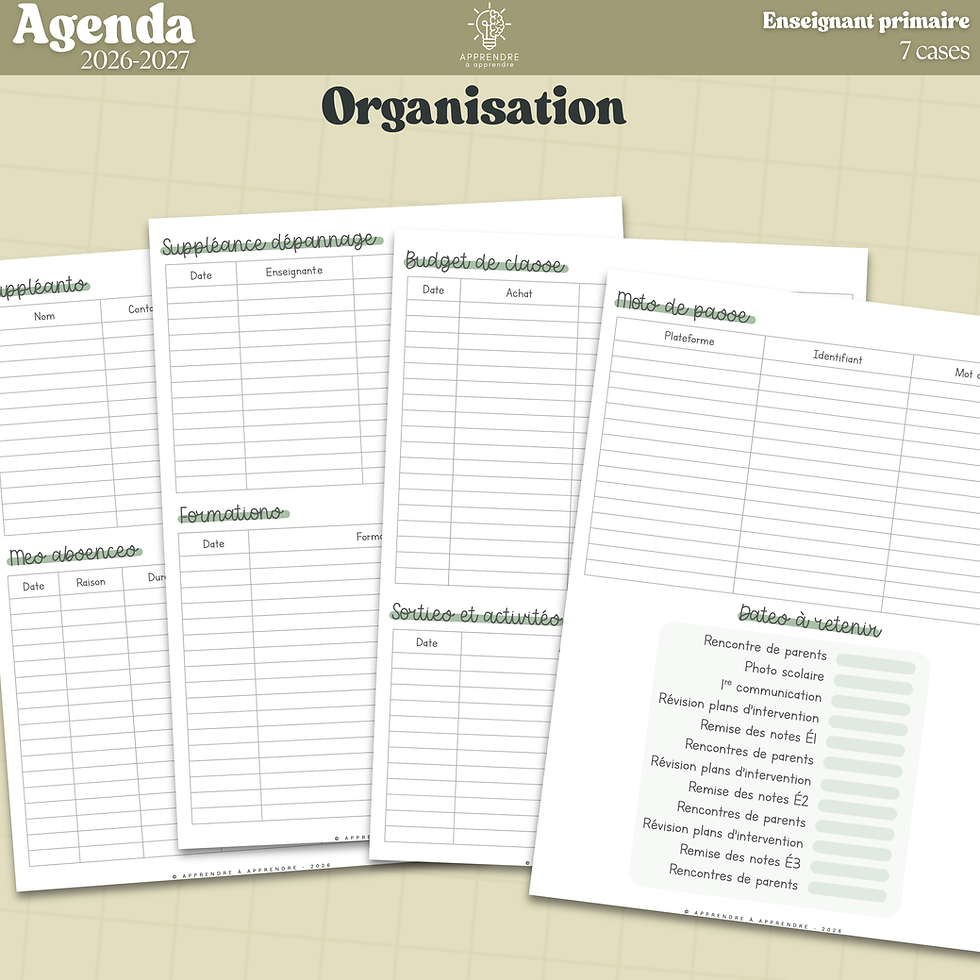 Miniature : Agenda 2026-2027 / Enseignant primaire 7 cases