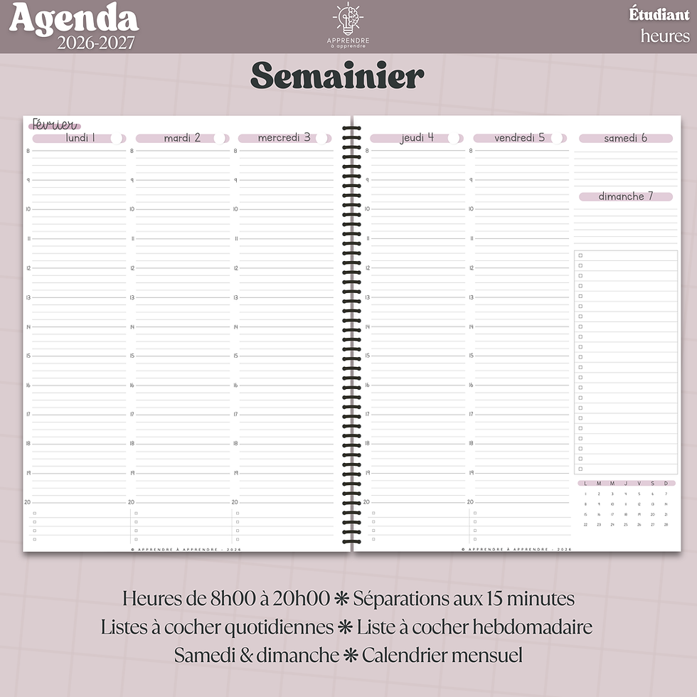 Miniature : Agenda 2026-2027 (imparfait) / Étudiant heures