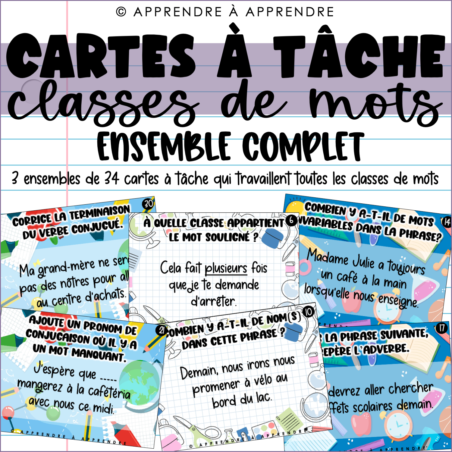 Cartes à tâche - Classes de mots - ENSEMBLE COMPLET