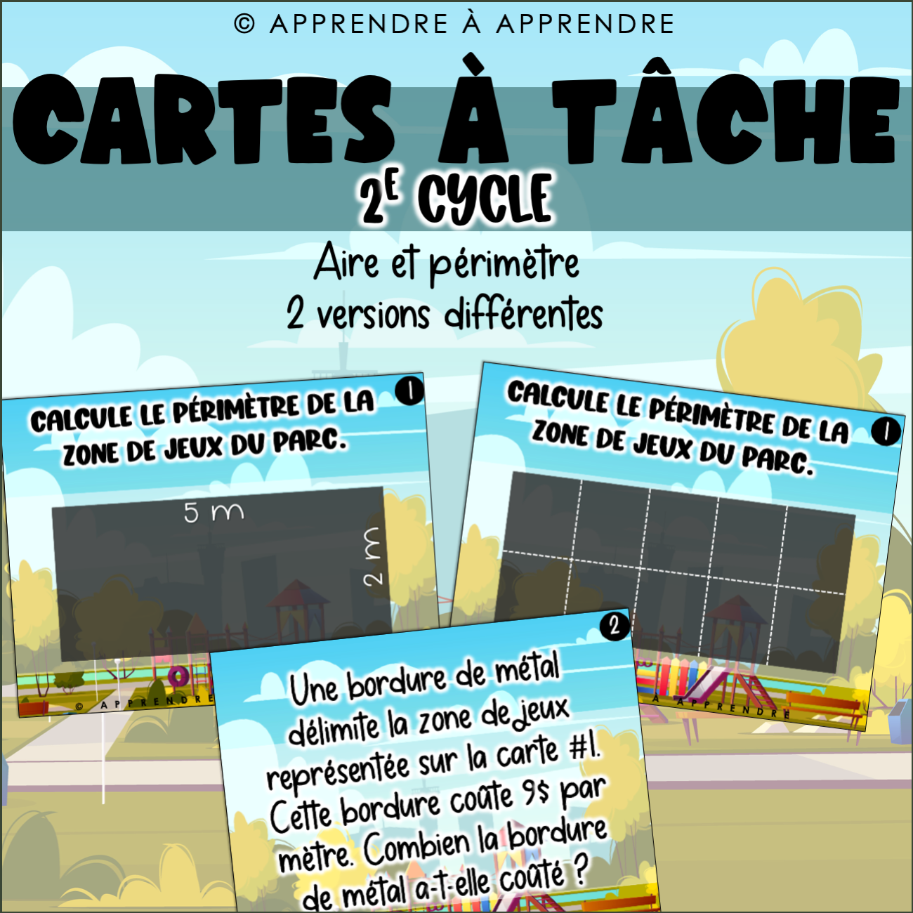 Cartes à tâche - Aire et périmètre 2e cycle
