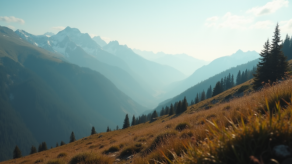 Eye-level view of a scenic mountain landscape