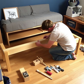 Man assembling light wood furniture