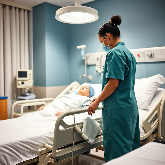 Nurse tending to patient in hospital room
