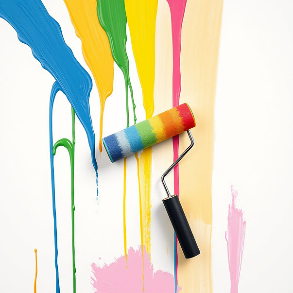 Rainbow paint roller and dripping paint