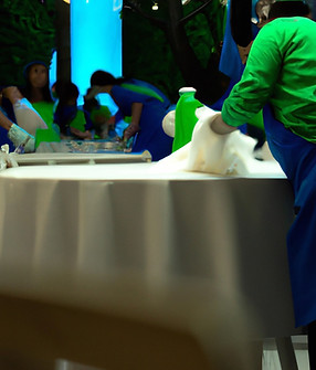workers cleaning a table at a party event in blue and green.jpg