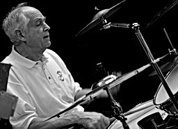 John Coad plays drums with the Sunset Cafe Stompers