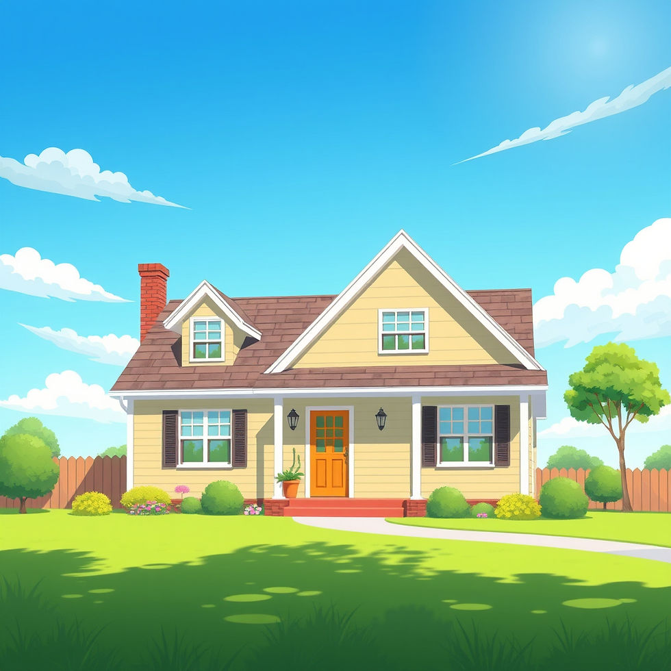 Outdoor picture of a nice home with a nice green yard on a sunshine blue sky day but in th