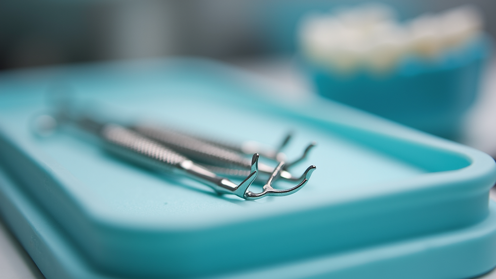 Close-up view of orthodontic tools on a dental tray