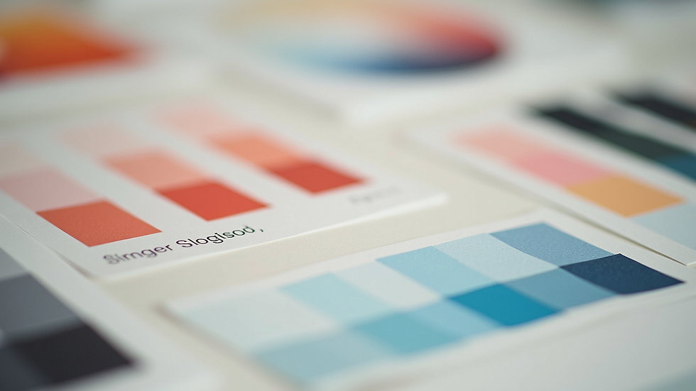 Close-up view of a mood board with colour swatches and typography samples