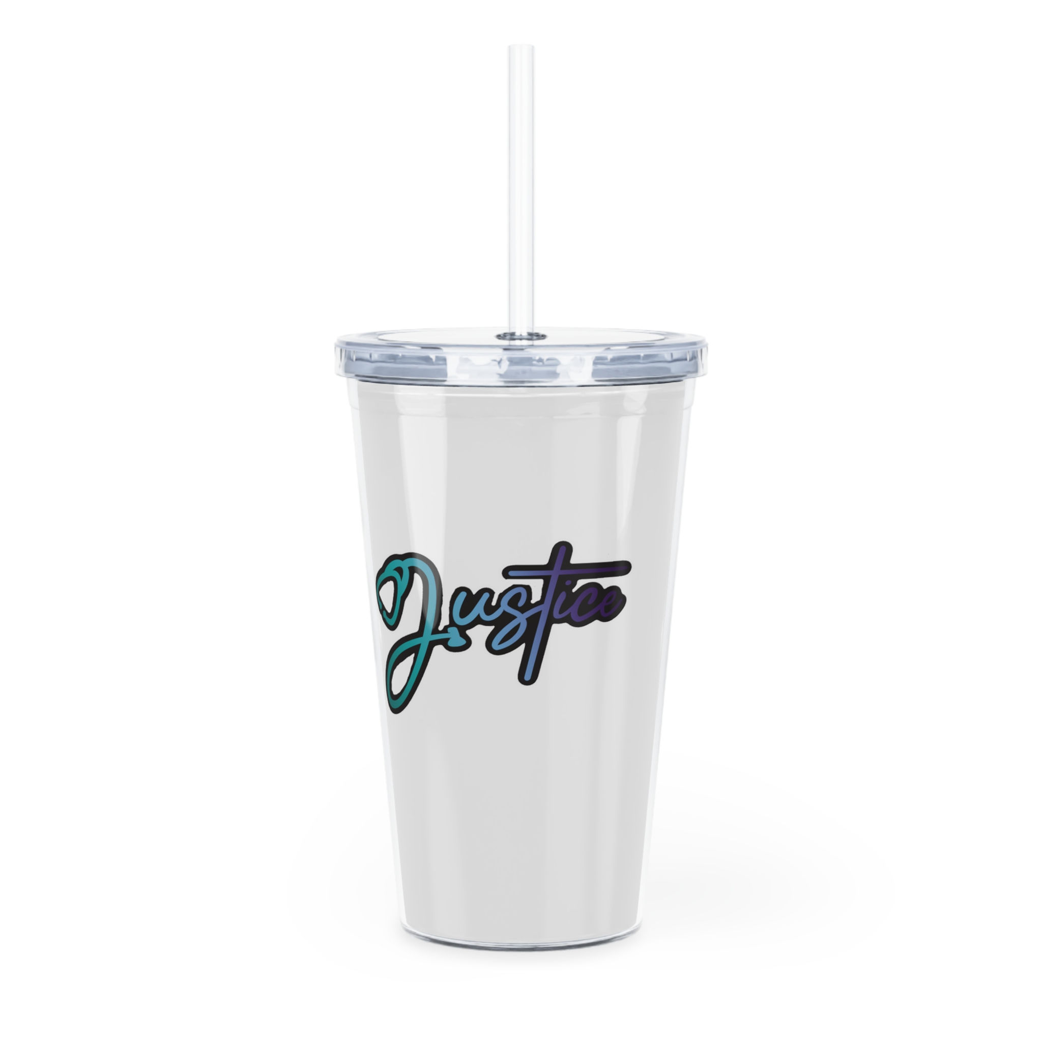 Justice Script Plastic Tumbler with Straw