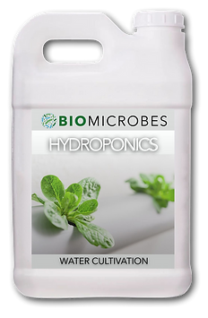 Biomicrobes Hydroponics biostimulant bottle for NFT, DWC, and recirculating systems enhancing root growth, nutrient efficiency, and water-system stability