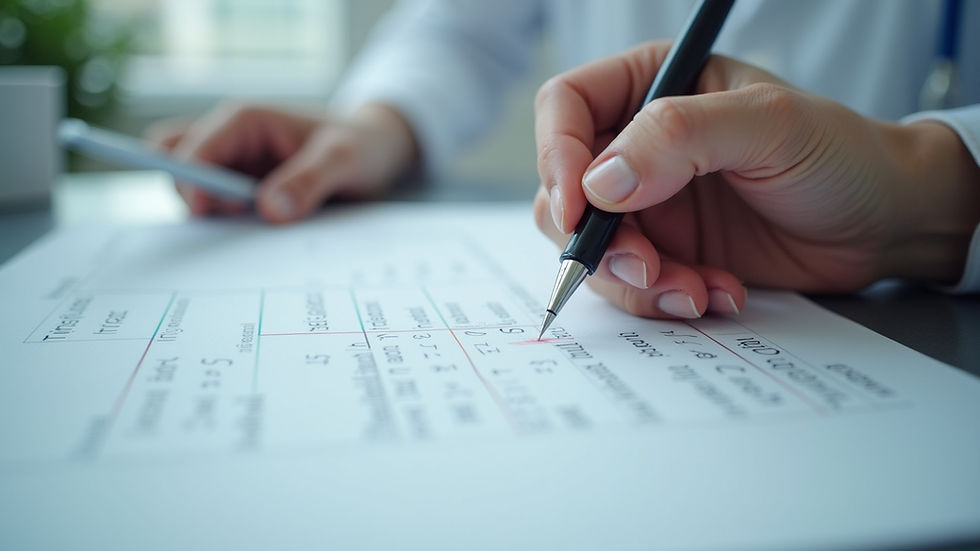 Close-up view of a doctor’s hand writing notes on a patient chart