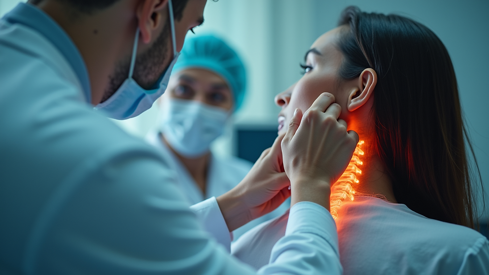 Eye-level view of a medical professional examining a patient’s spine