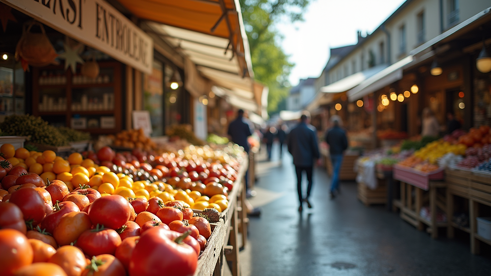 Vue en plongée d’un marché local animé dans les Hauts de France