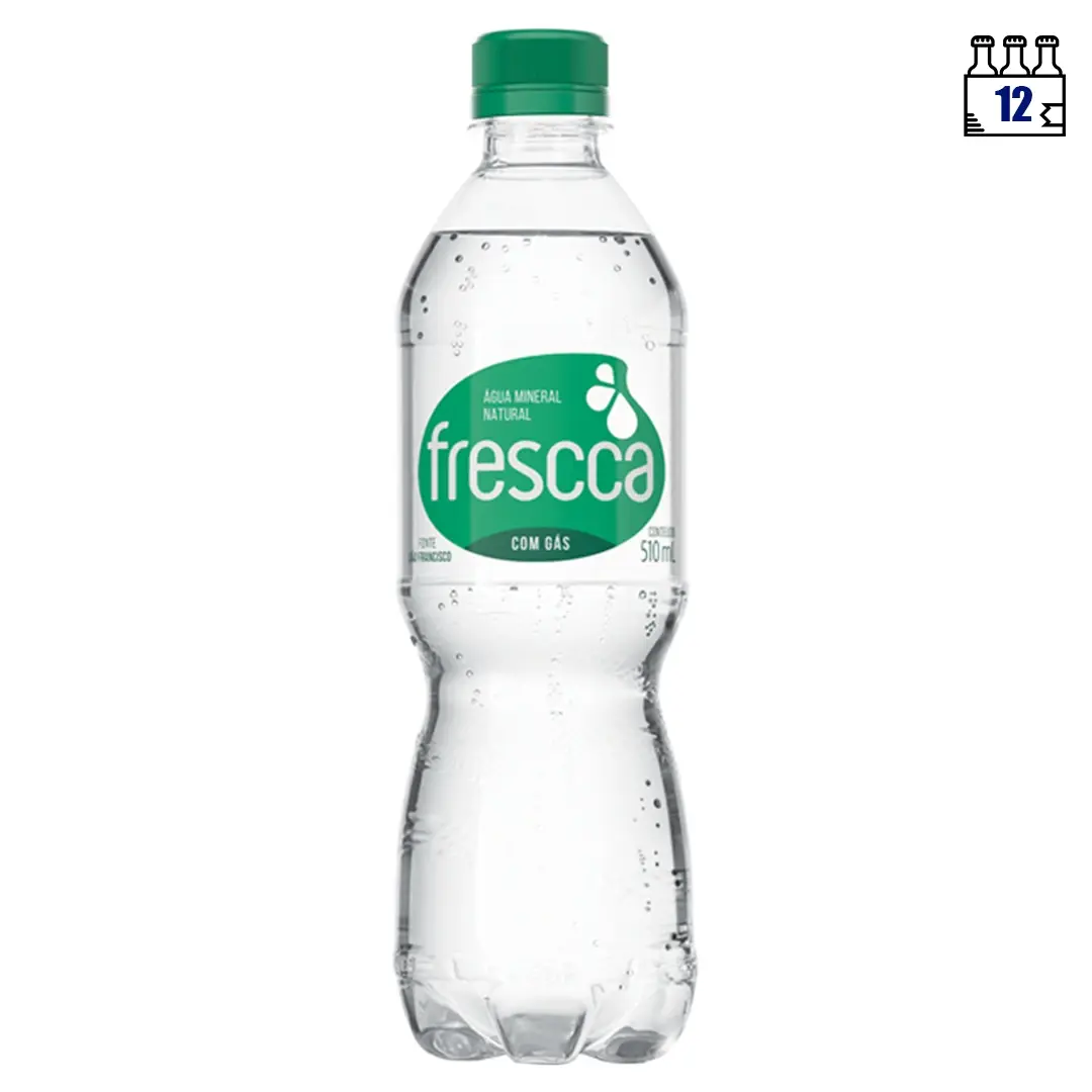 Água Mineral Natural com Gás Frescca 510ml: ideal para refrescar e hidratar. Pacote com 12 garrafas.