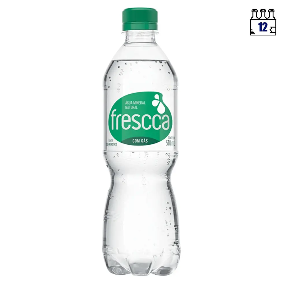 Água Mineral Natural com Gás Frescca 510ml: ideal para refrescar e hidratar. Pacote com 12 garrafas.