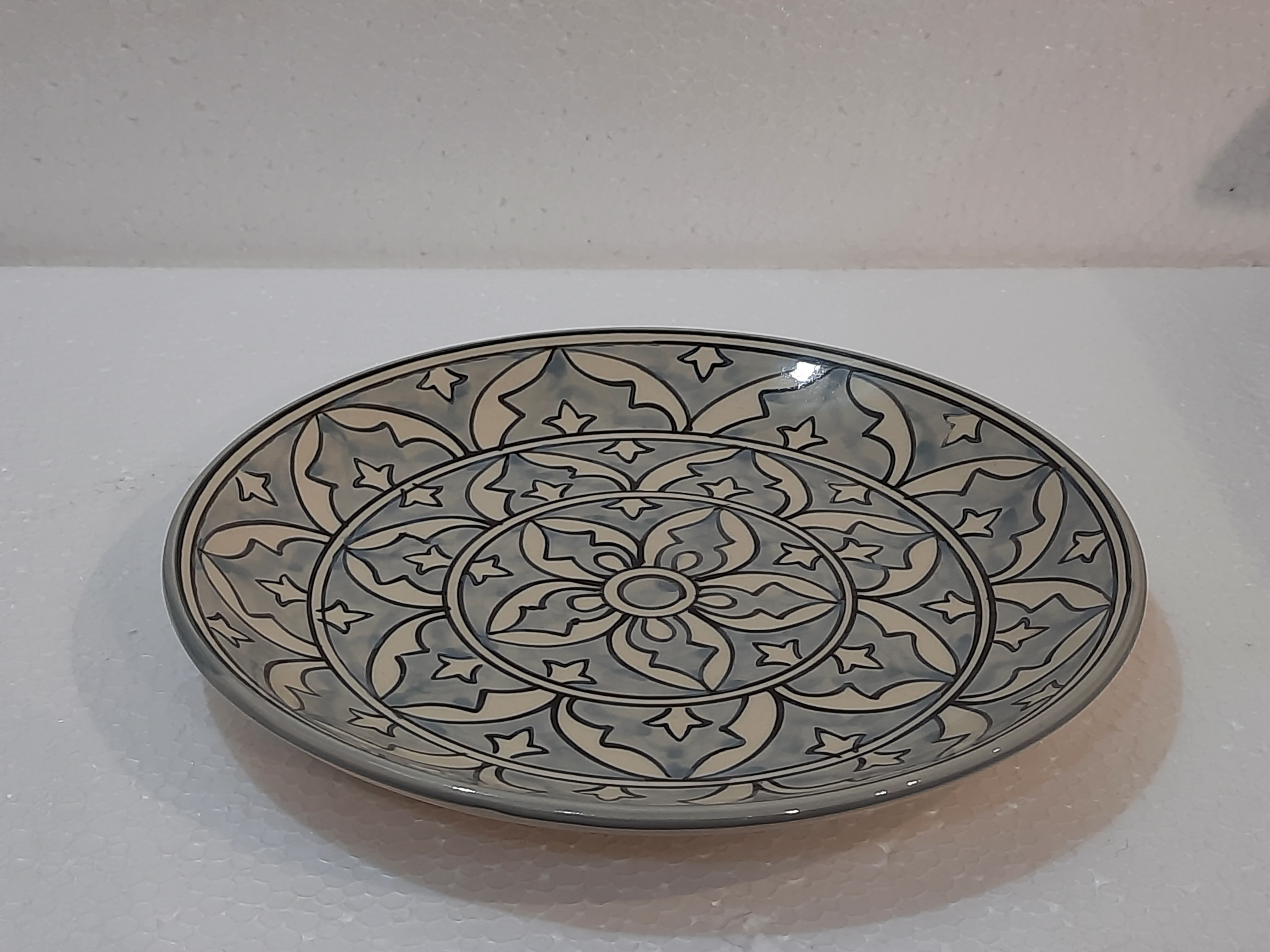 Hand painted 10" Plate Gray and black patterned