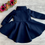 Thumbnail: Girls Navy Blue Duchess Style Coat, fully lined with mandarin collar and four gold and pearl effect buttons