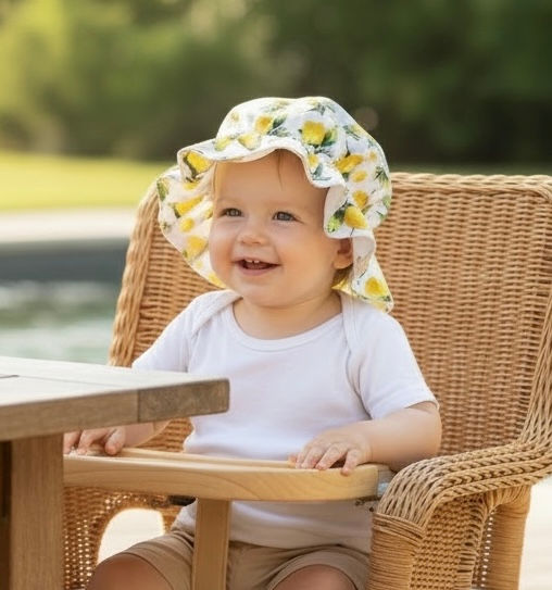 Baby inLemon Print Victorian Style Mop Bonnet