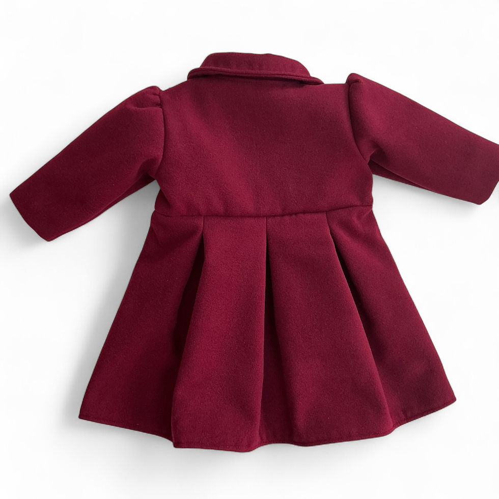Thumbnail: Traditional Style Burgundy Red Winter Coat with box pleats to front and back, with collar, showing back view of coat