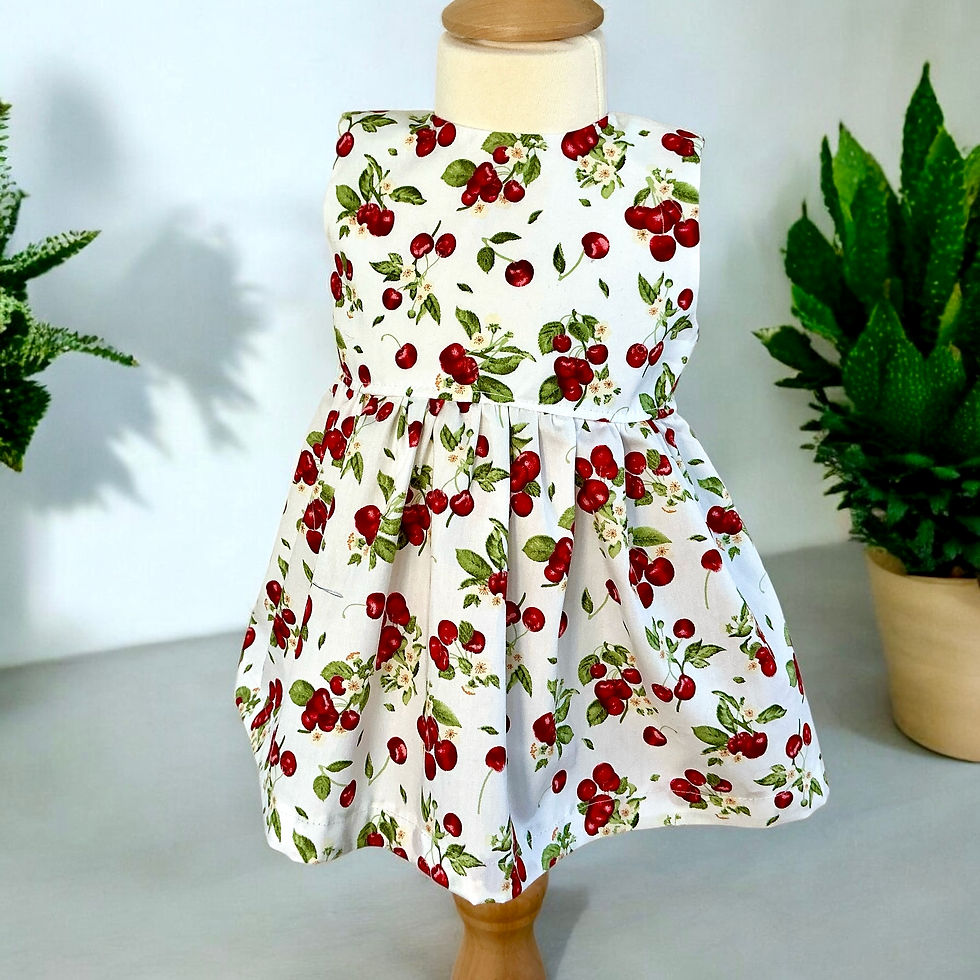 Girls Sleeveless Cherry Print Dress on Mannequin