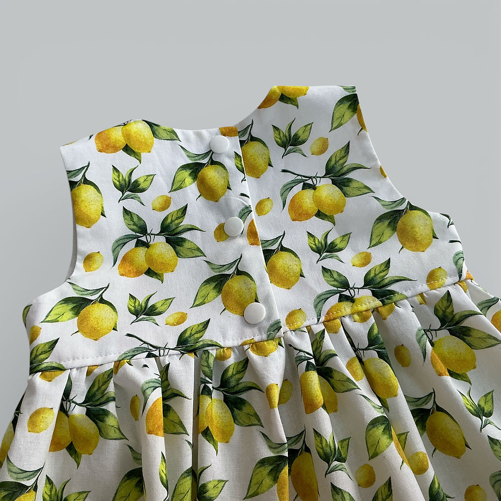 Thumbnail: Baby Girl Lemon Print Sleeveless Dress on white background, showing bodice view