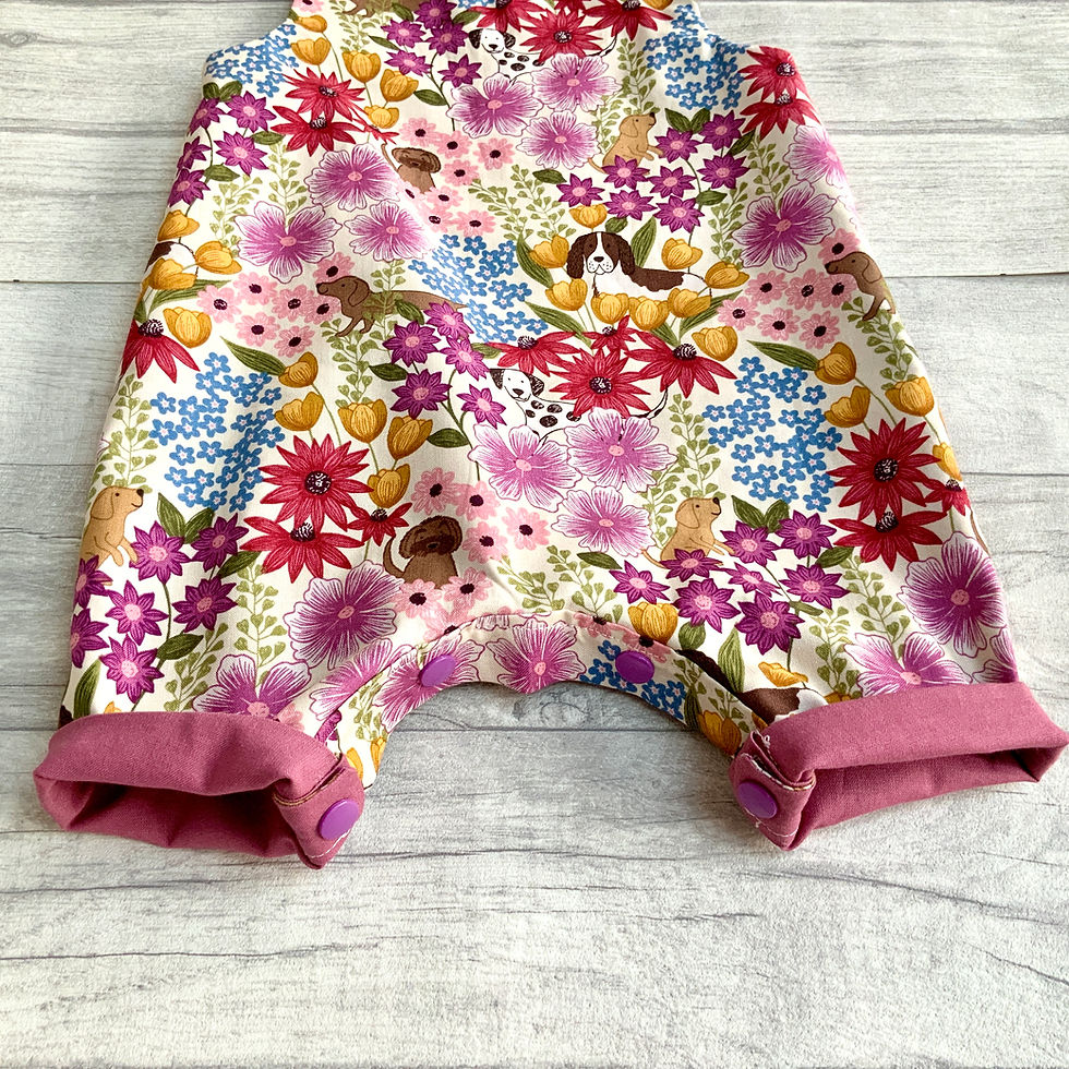 Thumbnail: Baby Girl Dungarees | Floral & Puppies | Loose Fit