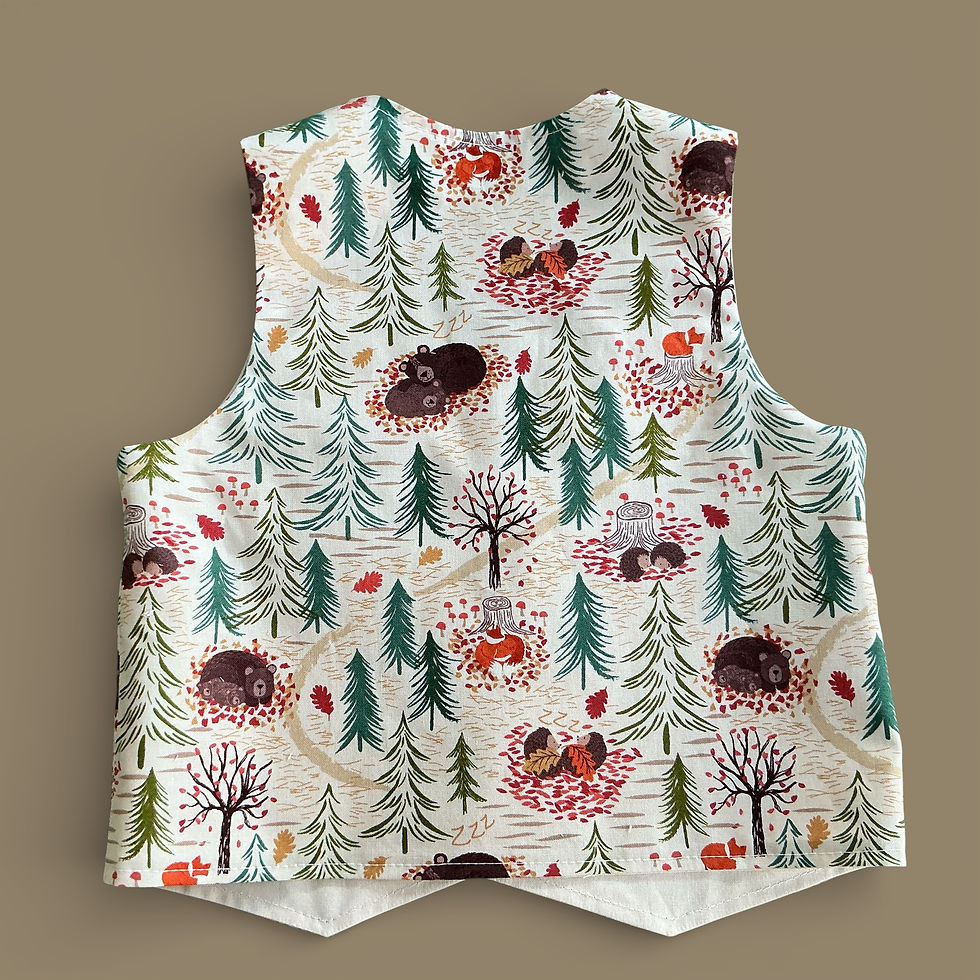 Thumbnail: Bear in the Woods Waistcoat showing back view  on a pale brown background