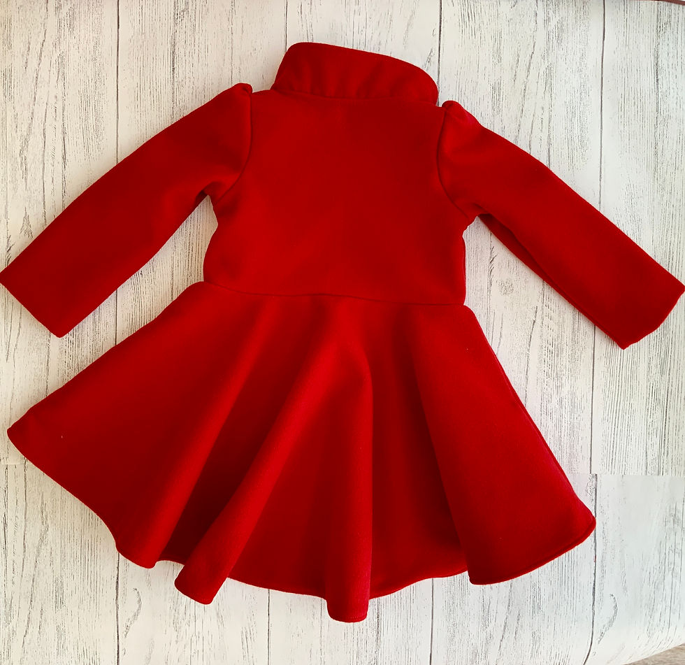 Girls Bright Red Duchess Style Coat, fully lined with mandarin style collar and four gold effect and faux pearl buttons