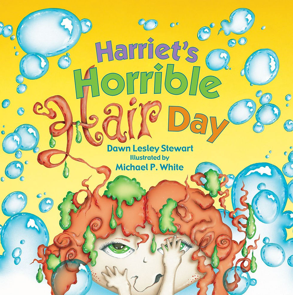 Harriet's Horrible Hair Day (book) with fluffy plush puppy