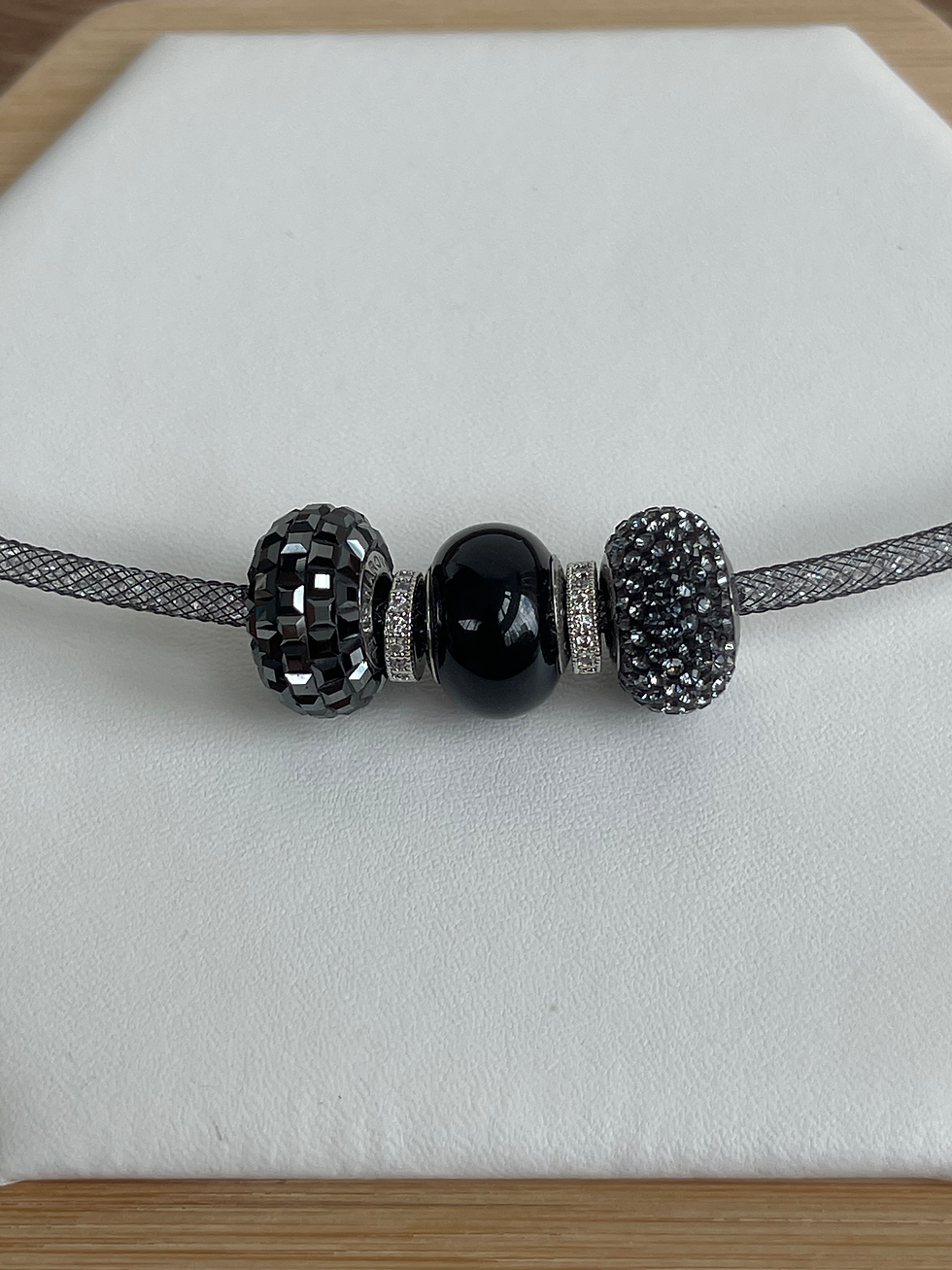 Thumbnail: Black Charms Mesh Design Necklace