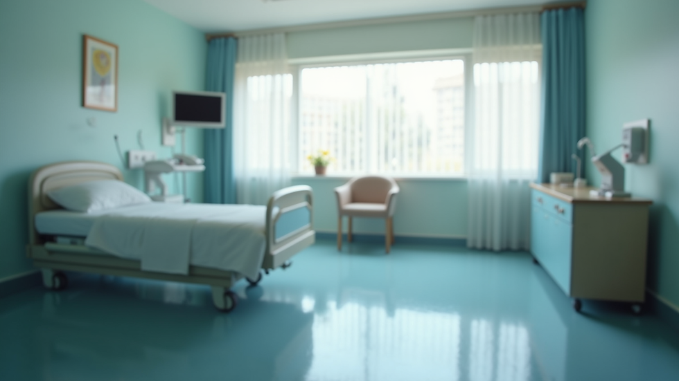 Close-up view of a nursing home patient room with medical equipment