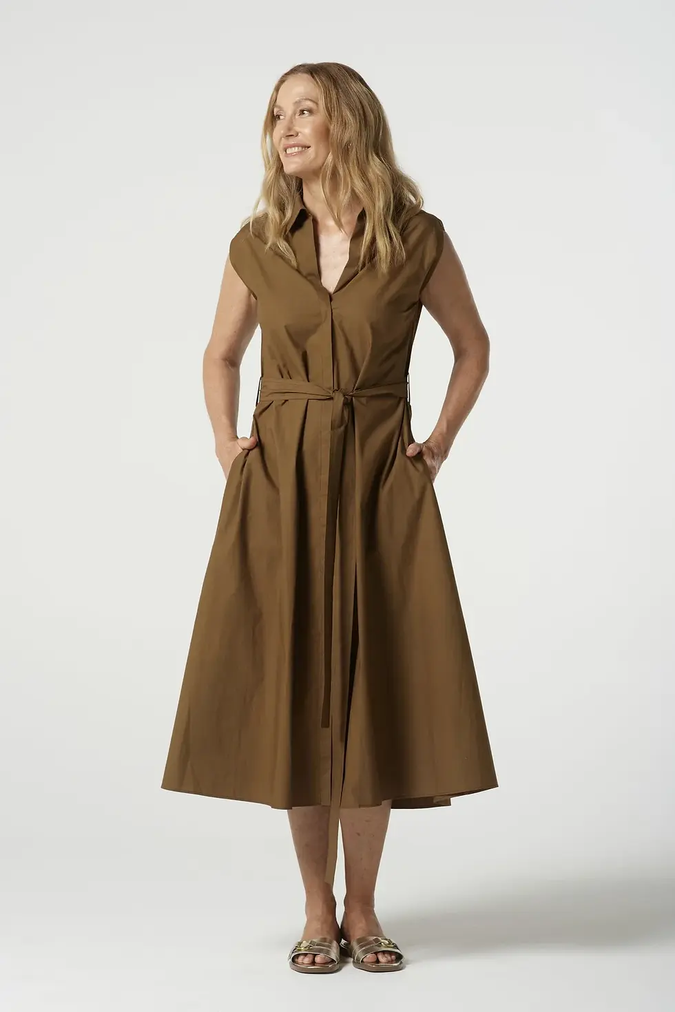 Thumbnail: Goondiwindi Cotton Willow Cotton Sleeveless Dress - Otter