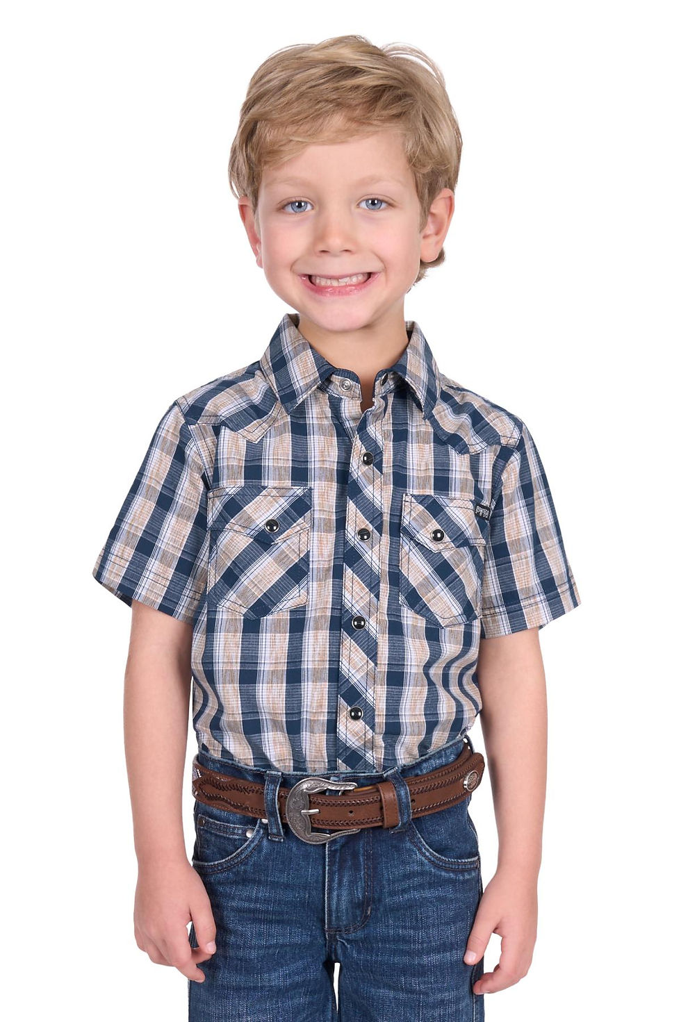 Thumbnail: PURE WESTERN BOY’S PETER CHECK WESTERN SHORT SLEEVE SHIRT
