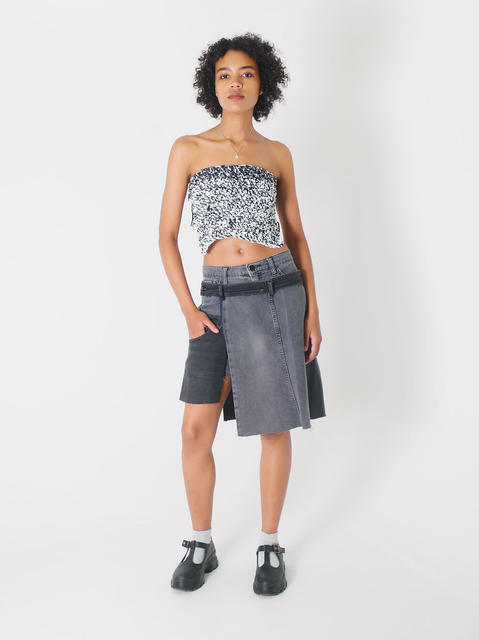 Thumbnail: CL Reworked - Reconstructed Denim Panel Wrap Set