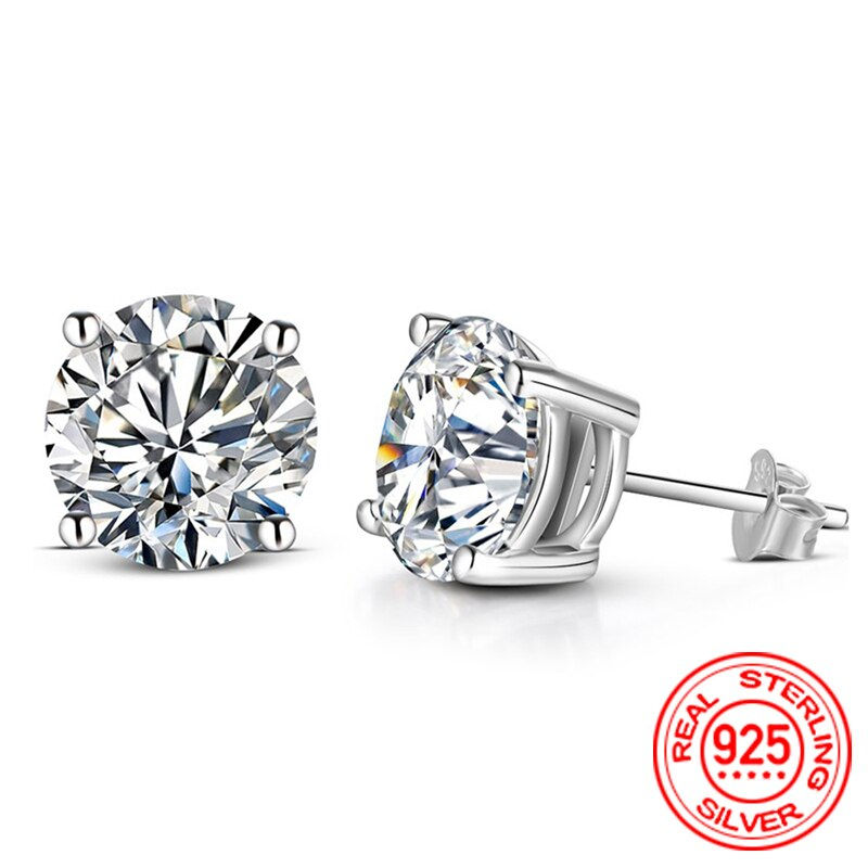 0.5-2 Carat 8.0mm D Color Moissanite 100% 925 Sterling Silver Stud Earrings For