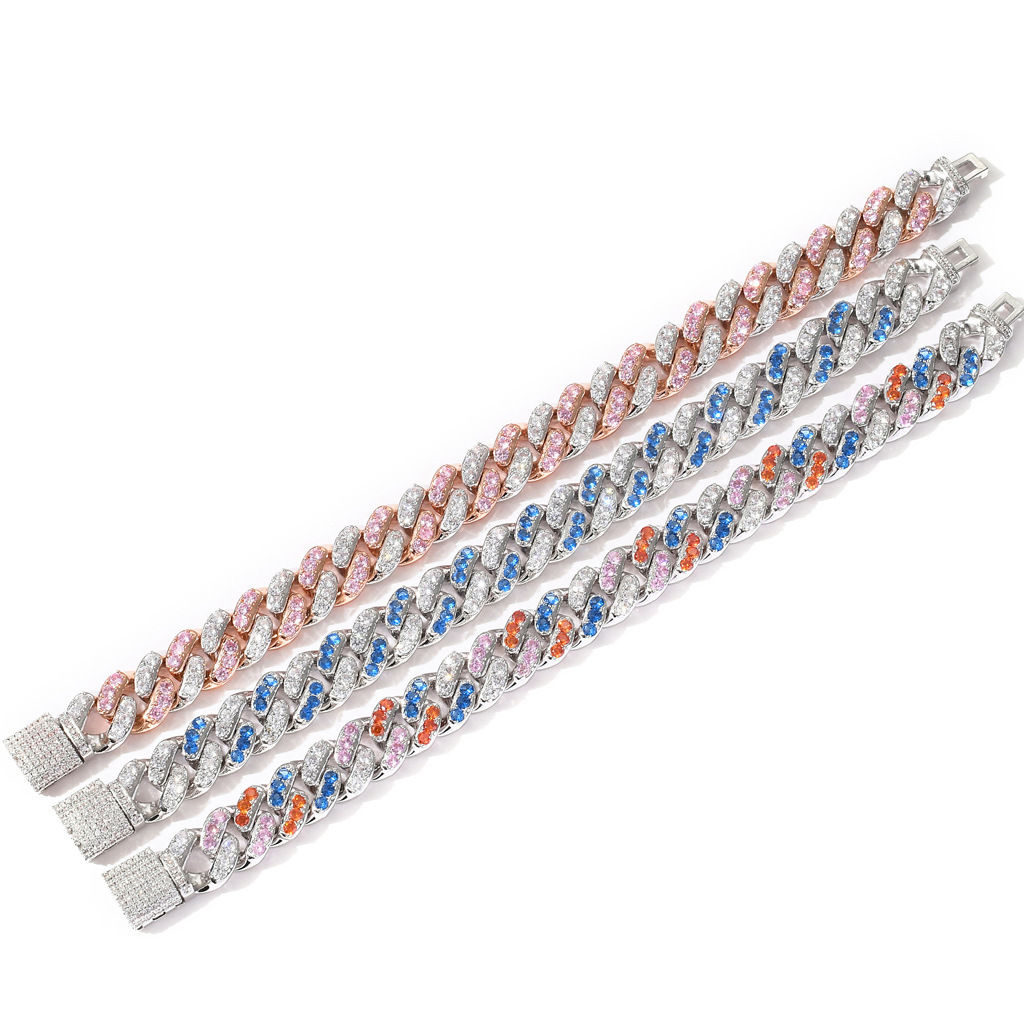 Hip Hop Bracelet with 12mm Aqua White Zirconia