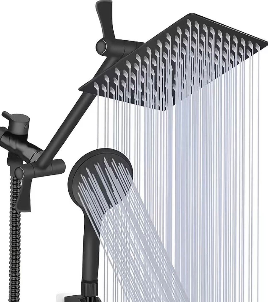 BLACK 8' HIGH PRESSURE RAINFALL SHOWER HEAD WITH HANDHELD SHOWER HEAD