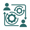 Two persons with gears