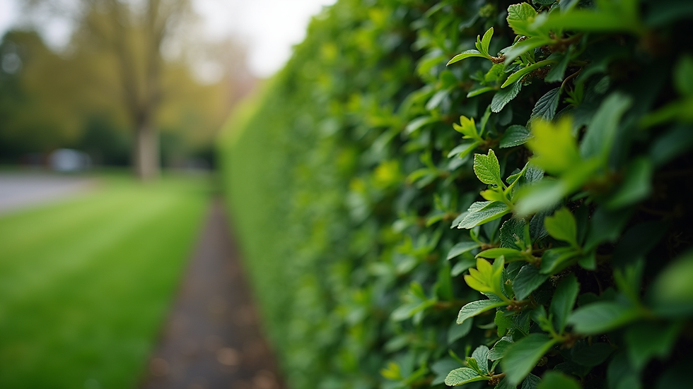 Close-up view of neatly trimmed hedge