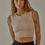 Thumbnail: Knit Seamless Ribbed Round Neck Sleeveless Top - Light Beige