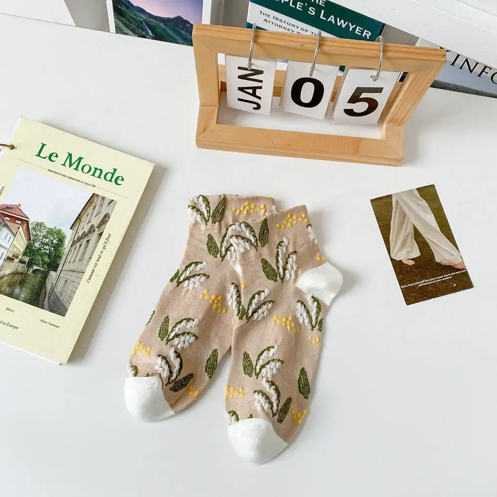 Summer Floral Low Cut Socks - Khaki