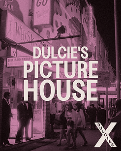 A graphical poster for Dulcie's Picture House a free movie event that happens every tuesday in Kings Cross Sydney
