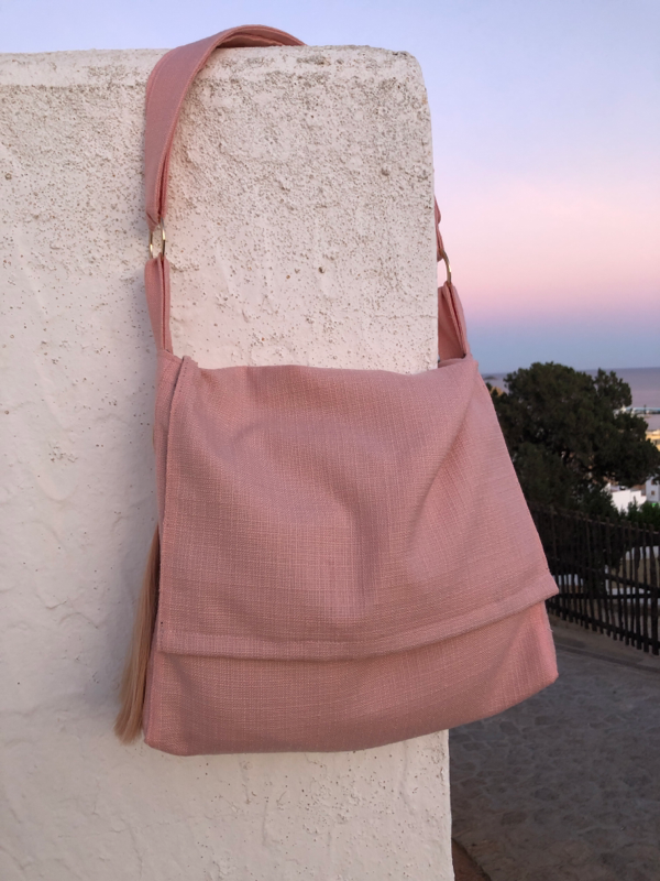 Thumbnail: Boho vintage bag, handmade in Ibiza, featuring vegan materials. This elegant pink bag makes a bold statement against animal c