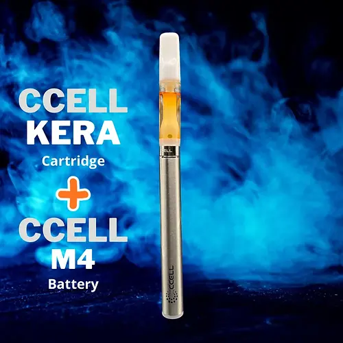Cartridge ccell kera + Baterie CCELL M4 stříbrná barva - CC9, THCX, T9THC. Cartridge Praha. HHC cartridge. HHC cartridge rozvoz. HHC cartridge delivery Prague.