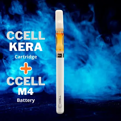 Cartridge ccell kera + Baterie CCELL M4 bílá barva - CC9, THCX, T9THC. Cartridge Praha. HHC cartridge. HHC cartridge rozvoz. HHC cartridge delivery Prague.