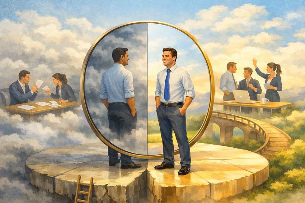 A person looking back at themselves in a mirror.