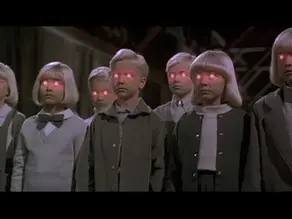 Village of the Damned movie kids with eyes glowing read