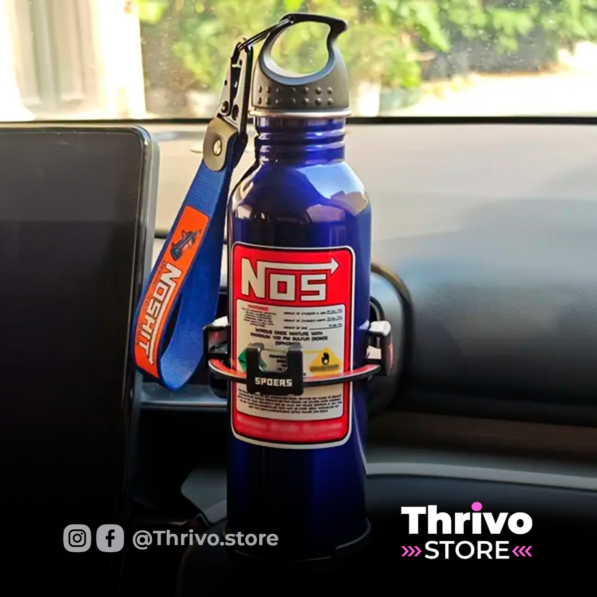 Botella metálica estilo tanque NOS con llavero desmontable