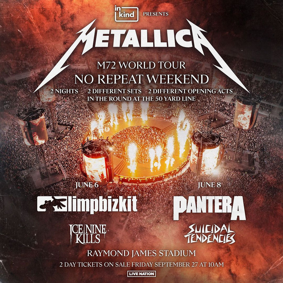 Metallica’s M72 World Tour ’25 is coming to Raymond James Stadium in Tampa on June 6 and 8